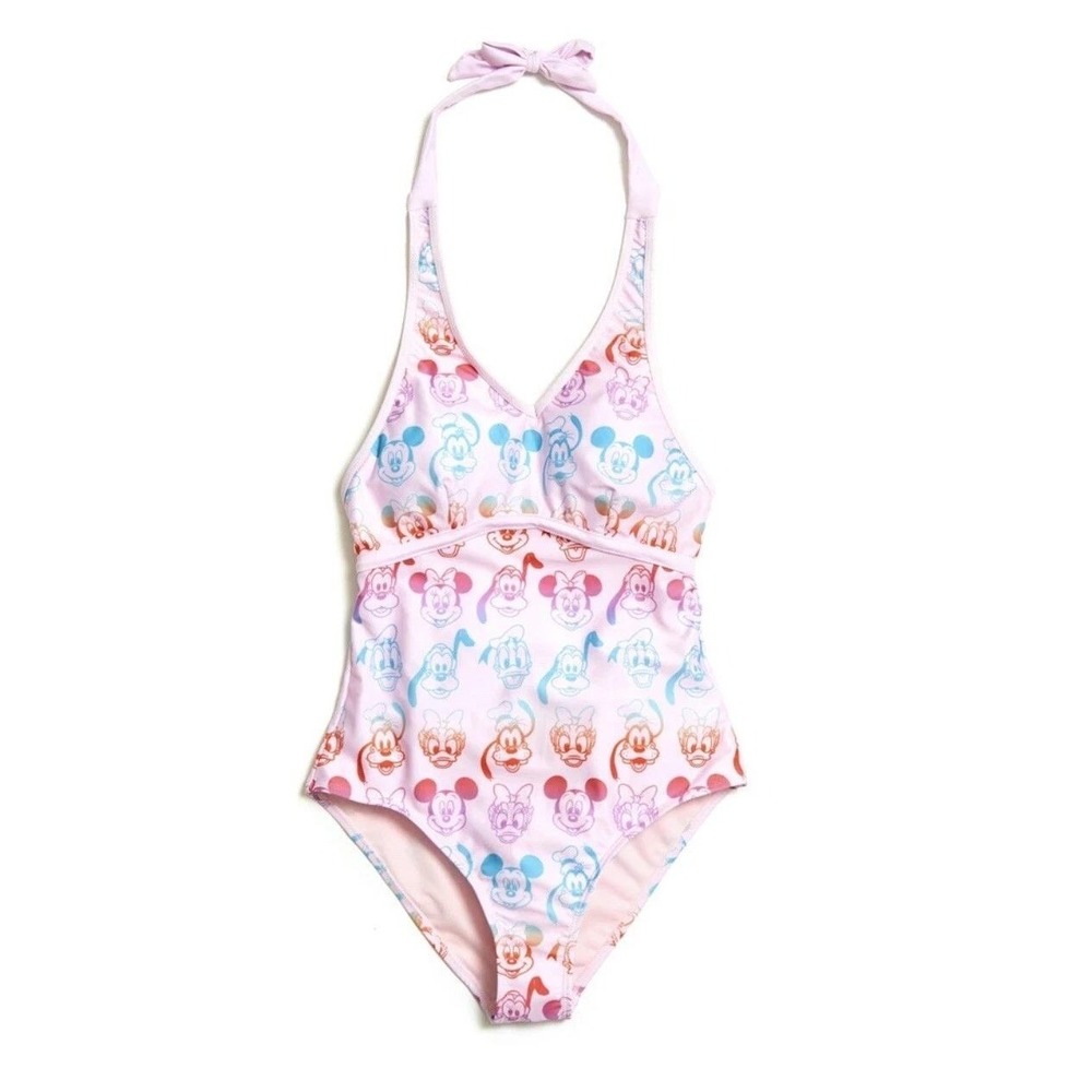 Disney Parks Pink Rainbow Mickey Minnie‎ Halter One Piece Swimsuit UPF 50